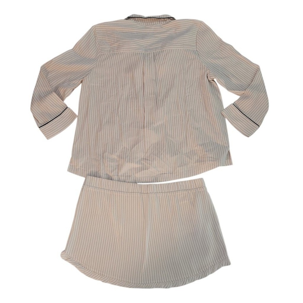 Soma Pajama Set Pink Stripe Button Top Shorts Ruffle Trim Lounge Women's XL - Picture 4 of 6